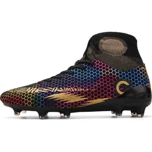 Soccer Shoes for Men Comfortable Leather Kids Football Shoes High Top Long Spikes Athletic Training Sport Sneakers Teenagers Gym