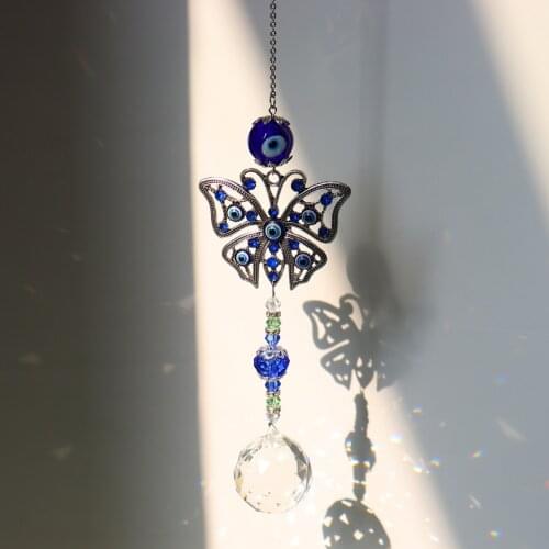 Crystal Windchimes Butterfly Eye Pendant Handmade Garden Window Wedding Curtain Pendant Colorful Hanging Drop Garden Decor