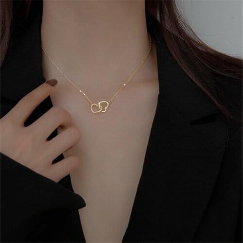 Classic Double Heart Cross Pendant Necklace Female Party Accessories Fashion Lady Silver Plated Chain Necklace Gold Choker