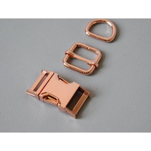 10 Set D Ring Metal Dog Clasp Set For 20mm Webbing Metal Slider DIY Pet Collar Strap Bag Belt Accessory-Rose Gold