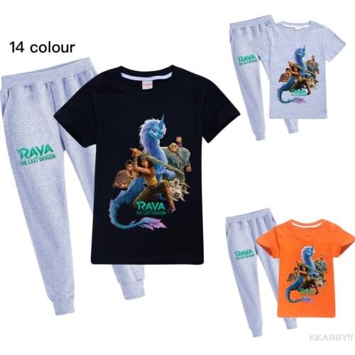 Disney Raya and The Last Dargon Boys and girls casual clothing set Childrens cotton T-shirt + trousers childrens sports set