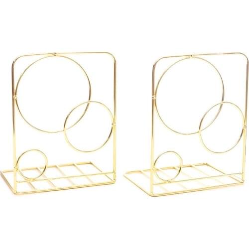 2pcs Round Circle Metal Desktop Bookends Book Ends Support Stand Holder Shelf Bookrack Organizer School Office Supplies G88D