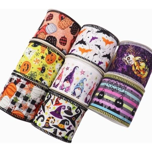 6.3cm Wide Pumpkin Bat Ribbon Halloween Decoration Red Black Green Lattice Lace Gift Box Decor