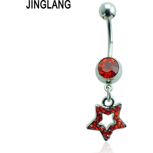 Fashion Belly Button Rings Stainless Steel Barbell Rhinestone Star Navel Piercing Jewelry
