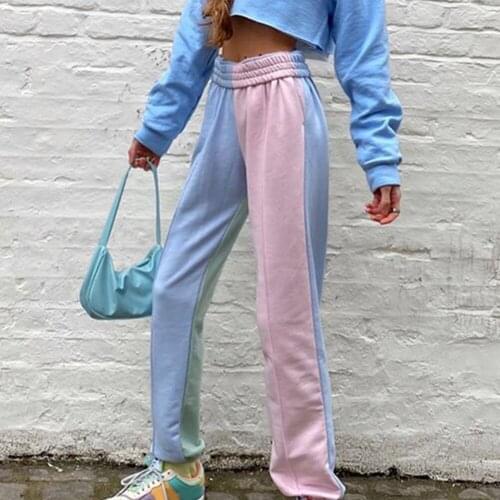 Y2k E girl Fashion Patchwork Sweatpants Harajuku Stretch High Waist Pants Streetwear Loose Jogger Trousers With 2 Side Pocket