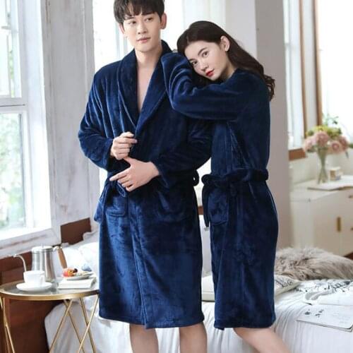 Men Warm Sleepwear Bath Robe Coral Fleece Couples Flannel Bathrobe Pajamas Night Dressing Gown Women Bride Robe BMR11