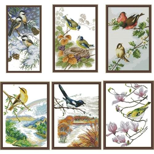 Flower Plant and Bird Cross Stitch Kit Embroidery Needlework Set, 14ct 11ct Canvas Embroidery, Modern Home Decoration Painting
