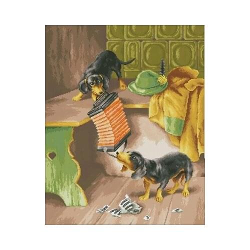 NL-031 Puppy playing accordion Counted Cross Stitch Kit Cross stitch RS cotton with cross stitch Magazine money