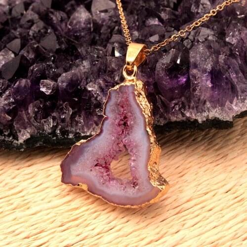 Natural Crystal stone Fashion Slice Hollow Plating Gold Pendant Jewelry DIY Necklace Earrings Jewelry Sweater Chain Accessories