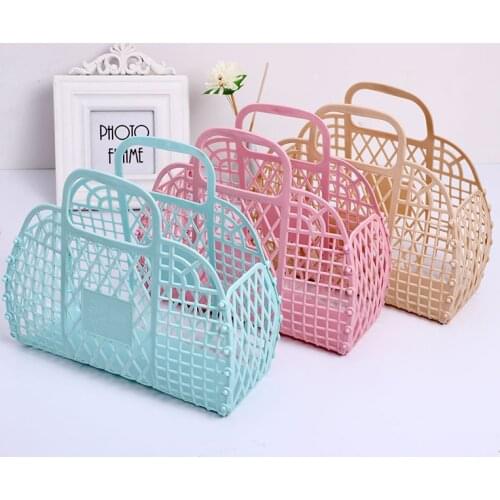 New Folding Portable Washing Storage Basket Colored Fashion Hollow Plastic Portable Kitchen Bathroom Bath Basket Toiletries