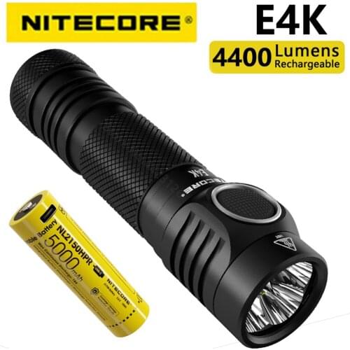 Original NITECORE E4K 4400 lumens 21700 compact EDC flashlight with 5000mAh lithium ion battery