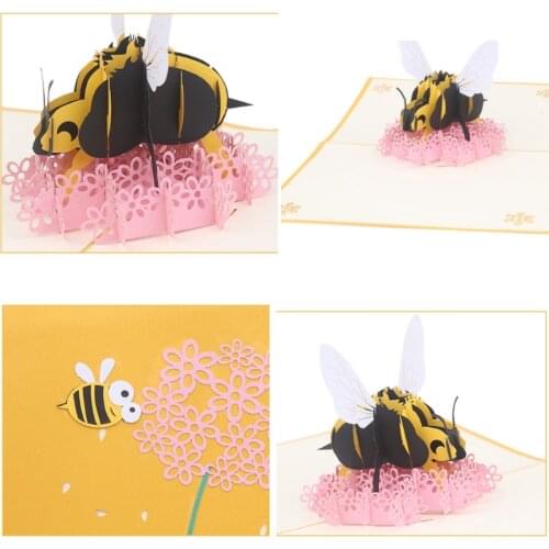Bee Flower Greeting Cards Handmade Birthday Wedding Invitation 3D Pop Up Card