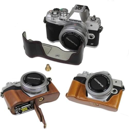 Portable PU Leather Case Camera Bag cover for Olympus OMD E-M10 MarkIV M4 EM10IV Half Body Base Cover shell with Battery Opening