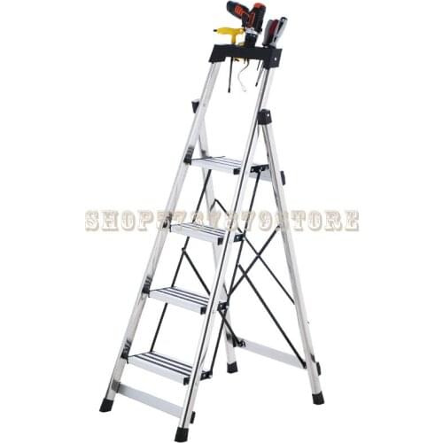 Ladder Family Indoor Stainless Steel Folding Mobile Herringbone Ladder Thickened Aluminum Alloy Pedal Multi-function Stair