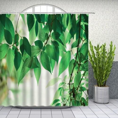 Green Plants Shower Curtains 3D Printed Summer leaf Scenery Bathroom Home Decor Waterproof Polyester Cloth Curtain Set Cheap