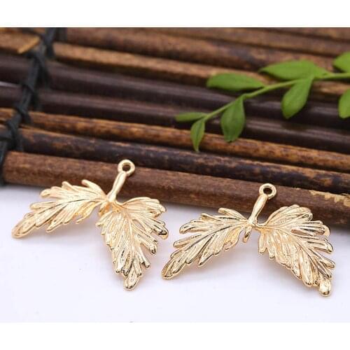 20pcs Brass Casted Dobule Leaf Leaves Charms Pendant Connectors Quality Gold Silver Color DIY Crafts Earrings Jewelry Supplies