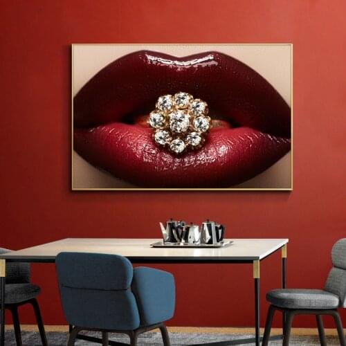Modern Fashion Sexy Women Red Lips Canvas Painting Cuadros Posters and Prints Wall Art Picture for Living Room Home Decor