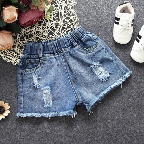 Thunderers Summer Ripped Hole Childrens Jeans Tassel Denim Material Fashion Kids Short Pants Casual Toddler Baby Clothes 24M-7Y