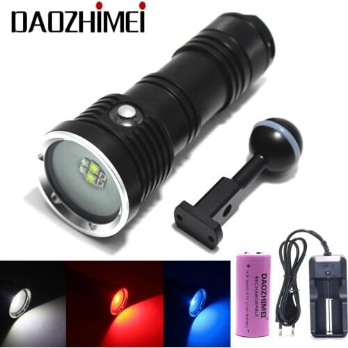 2000LM Diving Flashlight XM-L2 White + XPE Red/Blue Light Underwater Waterproof multifunction fill light use18650/26650 battery