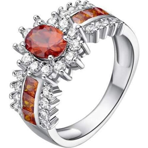 Oval Cut Red CZ Ring White Gold Filled Womens Ring Size 6,7,8,9