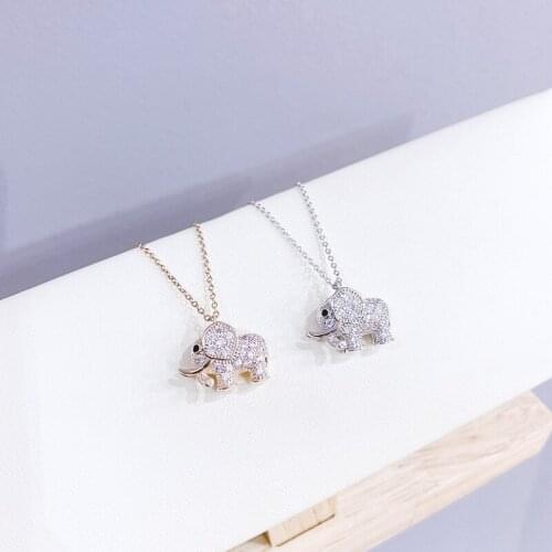 VENTFILLE S925 Sterling Silver Zircon Baby Elephant Necklace Female Cute Sweet Personality Animal Clavicle Chain Wild Gift