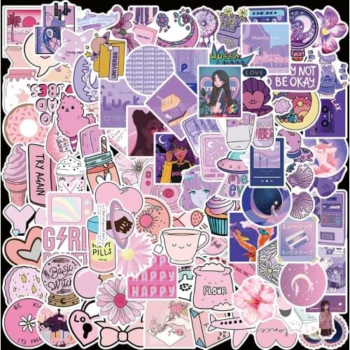 10/50/100PCS Cartoon Pink Violet INS Style Vsco Girl Graffiti Stickers Suitcase Laptop Skateboard Guitar Sticker decor Kid Toys