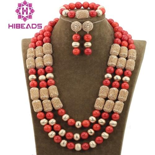 2017 Latest 16 Colors Available New Nigerian Wedding Beads Jewelry Sets Coral African Costume Jewelry Set for Women Gold ABH216