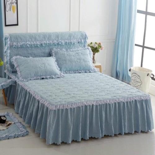 2020 new products Water washed cotton quilting Bed spread Fitted Sheet Pillowcases 2/3 pcs Pleated lace Princess bedding