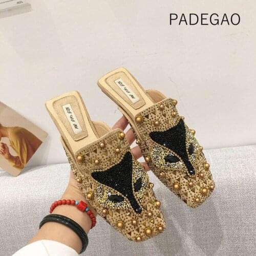 2020 Vintage Fashion Women Slippers Casual Animal Crystal Shoes Elegant Women Flat Slippers