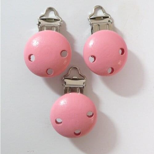 25PCS #12 Pink Color Natural Wood Baby Pacifier Dummy Holder Clips