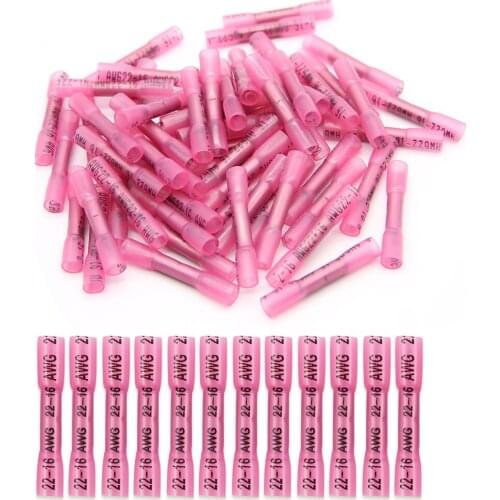 60PCS Heat Shrink Crimping Connectors Insulated Waterproof Crimp Terminals Seal Butt Electrical Wire Connector 22-18 AWG