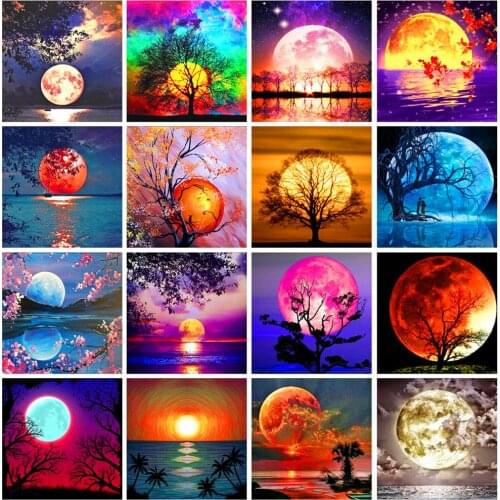 5d Diy Diamond Painting Full Circle Landscape Moon Tree Embroidery Painting Full Diamond Set Cross Stitch Mosaic Decoration