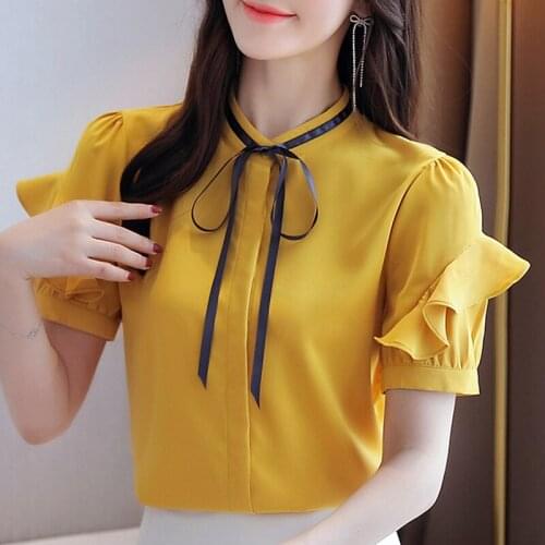 Women Blouses Blusas Mujer De Moda 2021 Blouse Women Short Sleeve Women Shirts Chiffon Blouse Shirt Women Tops Blusas Mujer D318