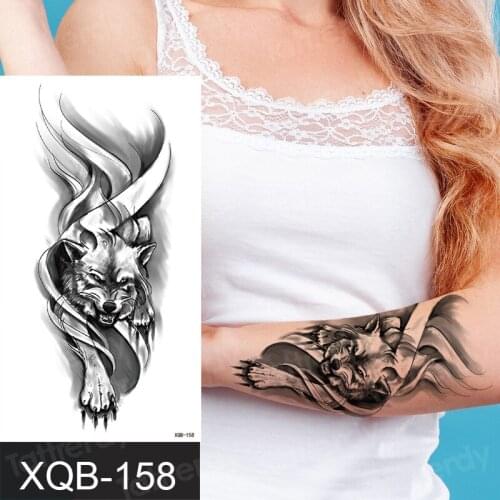 Black Temporary Tattoo Stickers Wolf Panda Mountain Arm Art Men Fake Tatoos Triangle Women Sexy Sleeve Water Transfer Tattoo
