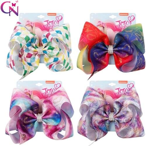 CN 8" Jojo Siwa for Baby Hair Clips Large Rainbow Hair Bows for Girls With Clips Bowknot Hairpins Hair Accessories Jojo Bows