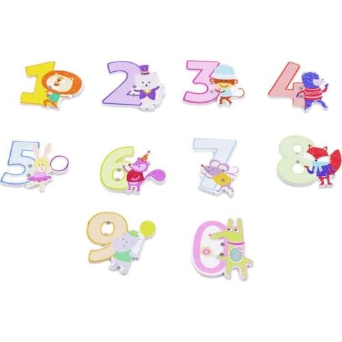 Cartoon Animal Digital Wooden Buttons 2 Holes For Children Handmade Scrapbooking Buttons Sewing Craft Wood Buttons 50 Pcs