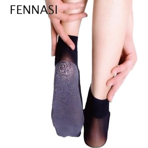 FENNASI 3Pairs Womens Patchwork Transparent Socks Short Ankle Nylon Socks Black Funny Cute Printed Socks Korean Style Women