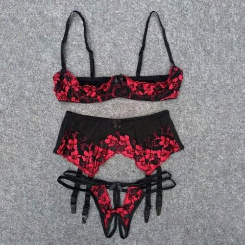 French Women Sexy Half Cup Hollow Seductive Lingerie Underwear Ultra Thin Underwire Bra Panties Gathers Intimate Clothes