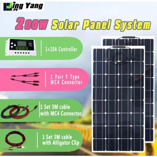 Flexible solar panel100w 200w complete kit 12v/24v battery charger for caravan RV car boat 1000w home system hiking camping