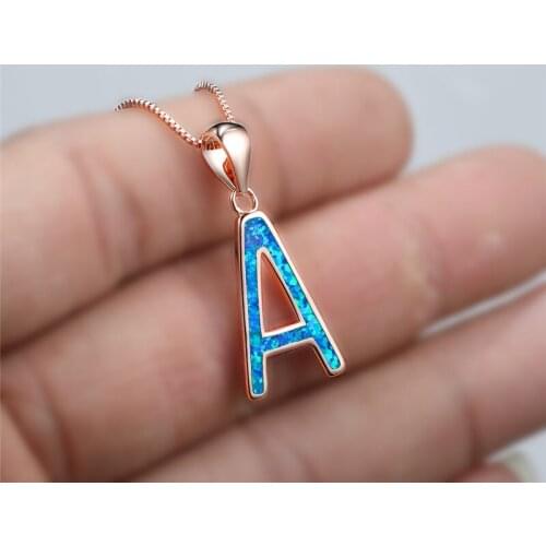 Dainty Female Letter A Pendant Necklace Luxury White Blue Opal Wedding Necklace Rose Gold Silver Color Chain Necklaces For Women