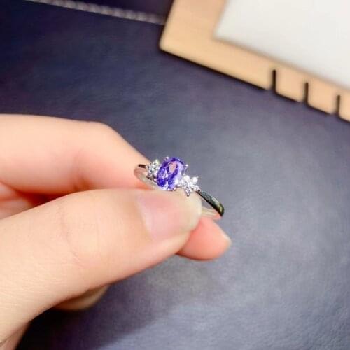 100% Natural Tanzanite Silver Ring 0.5 Ct Natural Tanzanite Ring for Engagement 925 Sterling Silver Tanzanite Jewelry