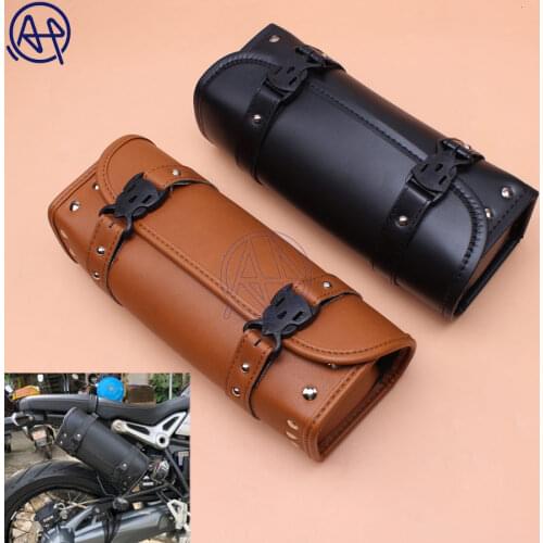 Brown/Black Retro PU Leather Front Forks Tool Bag Luggage SaddleBag Universal for motorcycle Custom Harley Honda Yamaha
