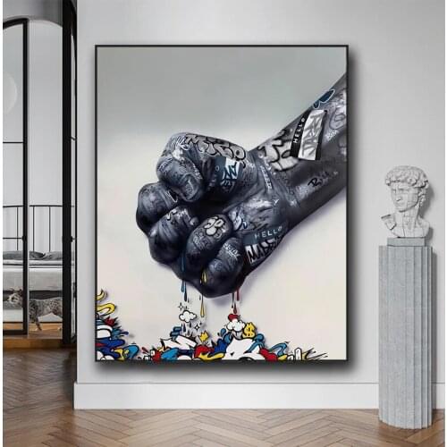 Fist Inspirational Street Graffiti Art Canvas Painting Wall Art Posters and Prints Cuadros Wall Picture for Living Room Decor