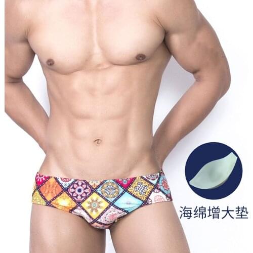 Retro Print Swimwear Men Push Up Swimming Trunks Briefs Summer Sexy Bikini Bathing Suit Beachwear Swinsuit Maillot De Bain