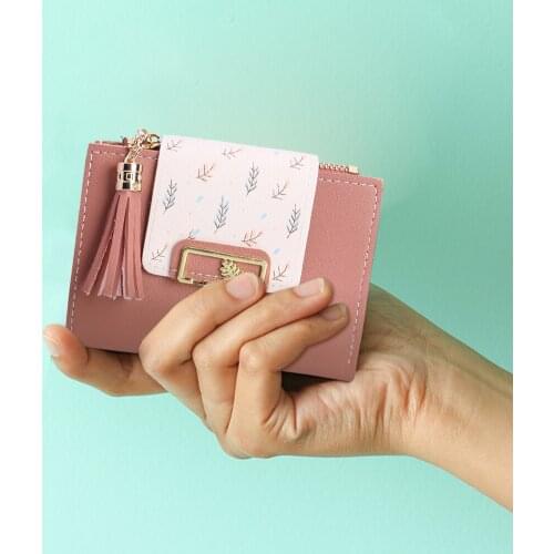 Fashion Tassels Short Wallet Bag for Women PU Leather Clutch Bags Cute Card Holder Female Folding Small