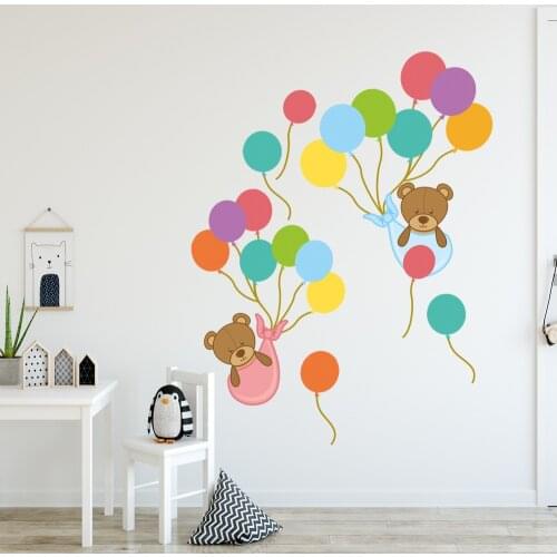 Cartoon bear colorful balloons Wall Sticker child kids room decoration wallpaper bedroom home decor nursery Removable stickers