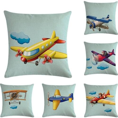 Cartoon Car Series Cushion Cover Toy Aircraft Train Fighter Linen Home Decorative Pillows Cover For Sofa And Car