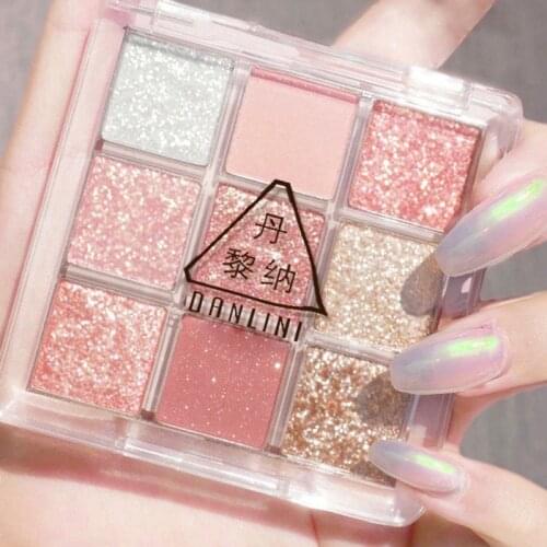 New Blingbling Nine-color Eyeshadow Palette Fashion Transparent Acrylic Matte Pearl Sequins Long Lasting Waterproof Eyeshadow