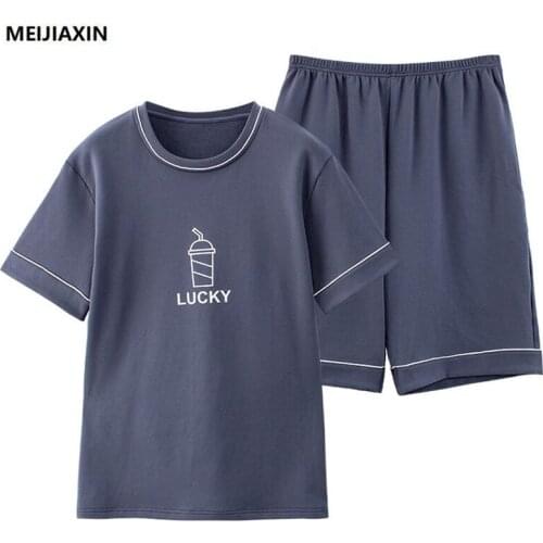 New Cotton Pajamas For Men Sleepwear Summer Male Tracksuit Short Sleeve Round Neck Comfortable Plus Size 4XL Mens Clothing