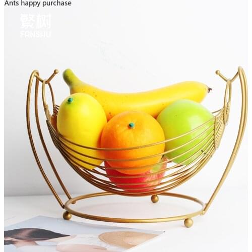 Nordic Golden Metal Fruit Bowl Features Swingable Fruit Basket Home Use Living Room Coffee Table Wrought Iron Fruit Snack Tray